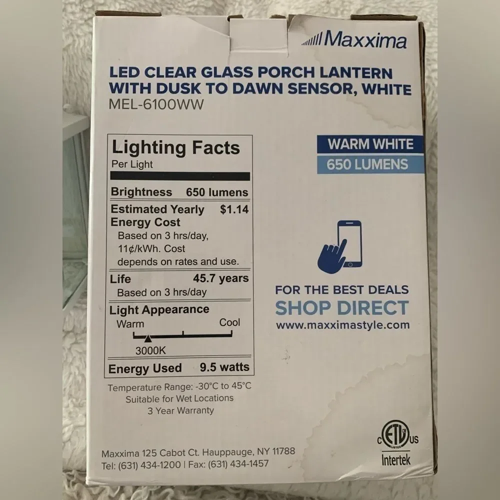 White LED Porch Lantern Dusk Dawn Sensor New Open Box   1 Light Porch Lights